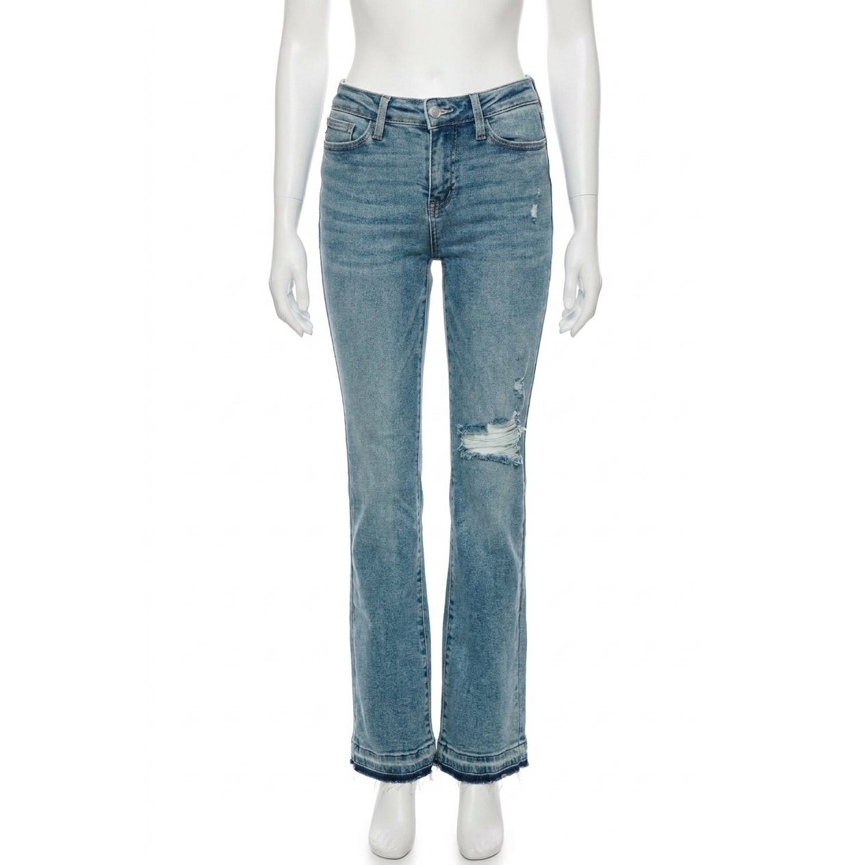 New Judy Blue Mid Rise Distressed Released Hem Bootcut Jeans In Medium Wash